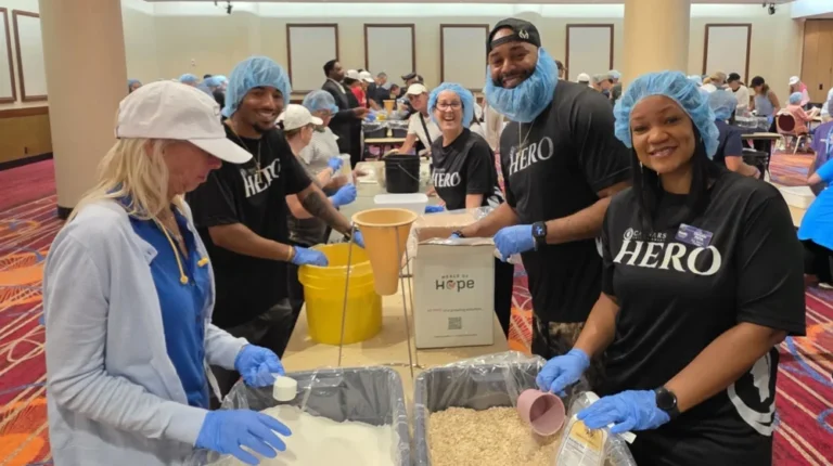 A casino resort’s team packed thousands of meals for food banks on the East Coast